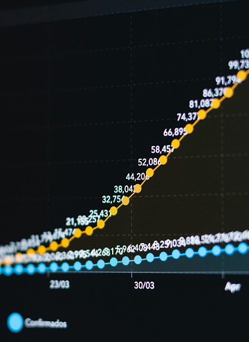 Line chart showing rising yellow and steady blue data points over time with labels on dates and values.
