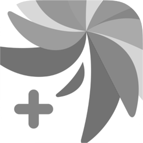 Icon with a stylized palm tree and a plus symbol on a rounded square background.